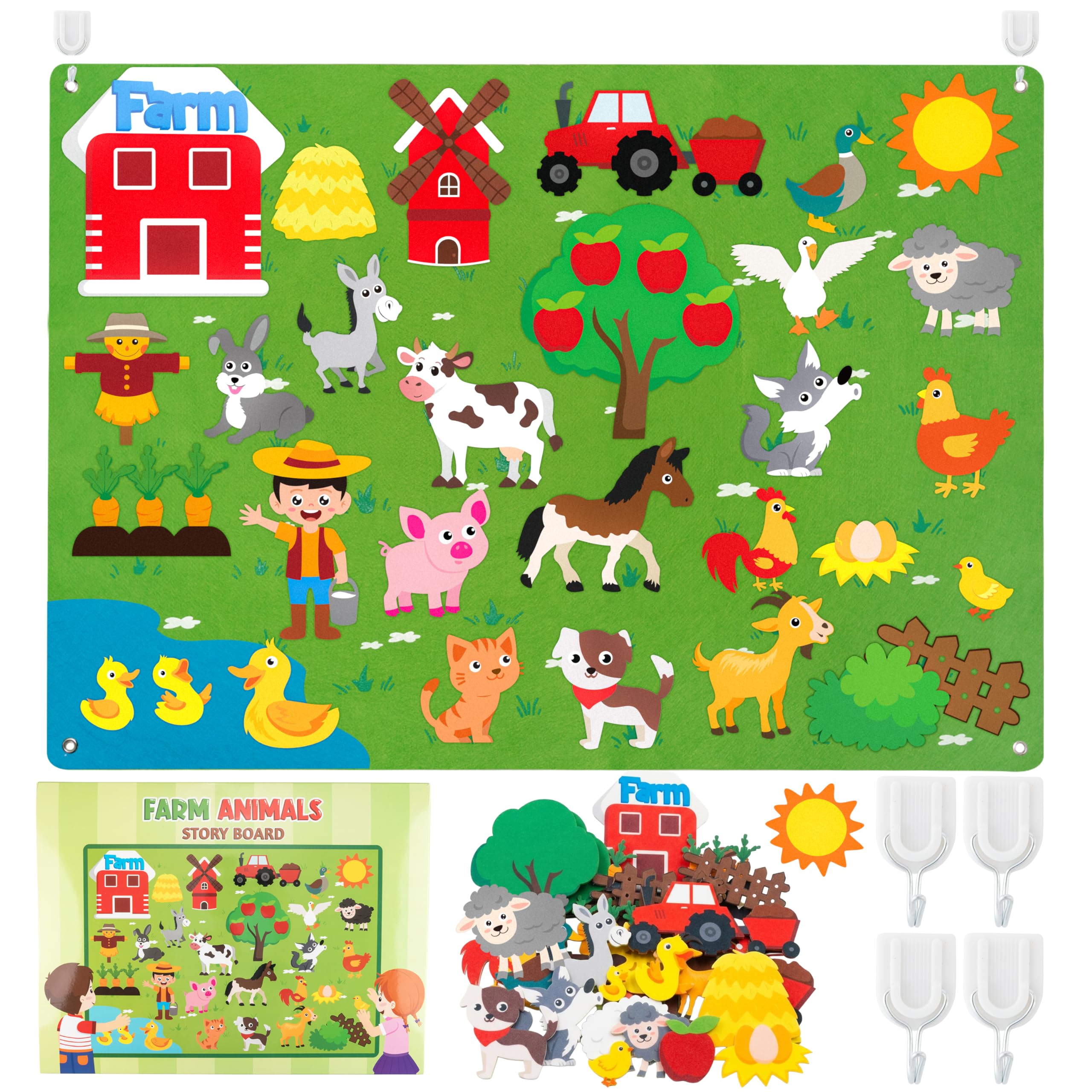 WATINC Felt Farm Story Board Set 3.5Ft 38Pcs Preschool Domestic Animals Storytelling Flannel Board Livestock Early Learning Play Kit Educational Hanging Teaching Toys Birthday Gift for Toddlers