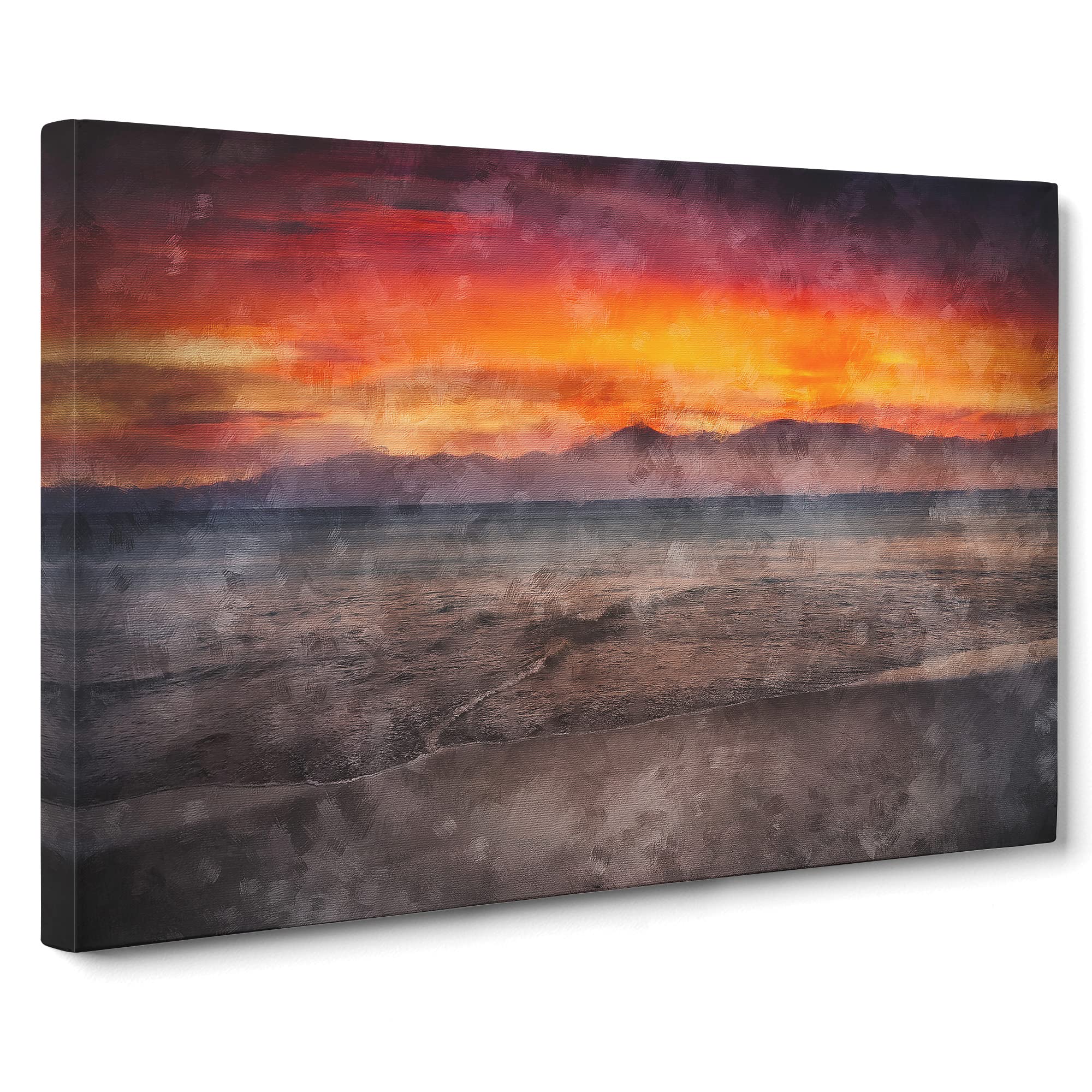 Spanish Beach At Sunset Canvas Print | Gallery Wrapped 30mm Frame Wall Art | 20x14 inches | Ready to Hang | Coastal Seascape Picture | Living Room Bedroom Lounge Office