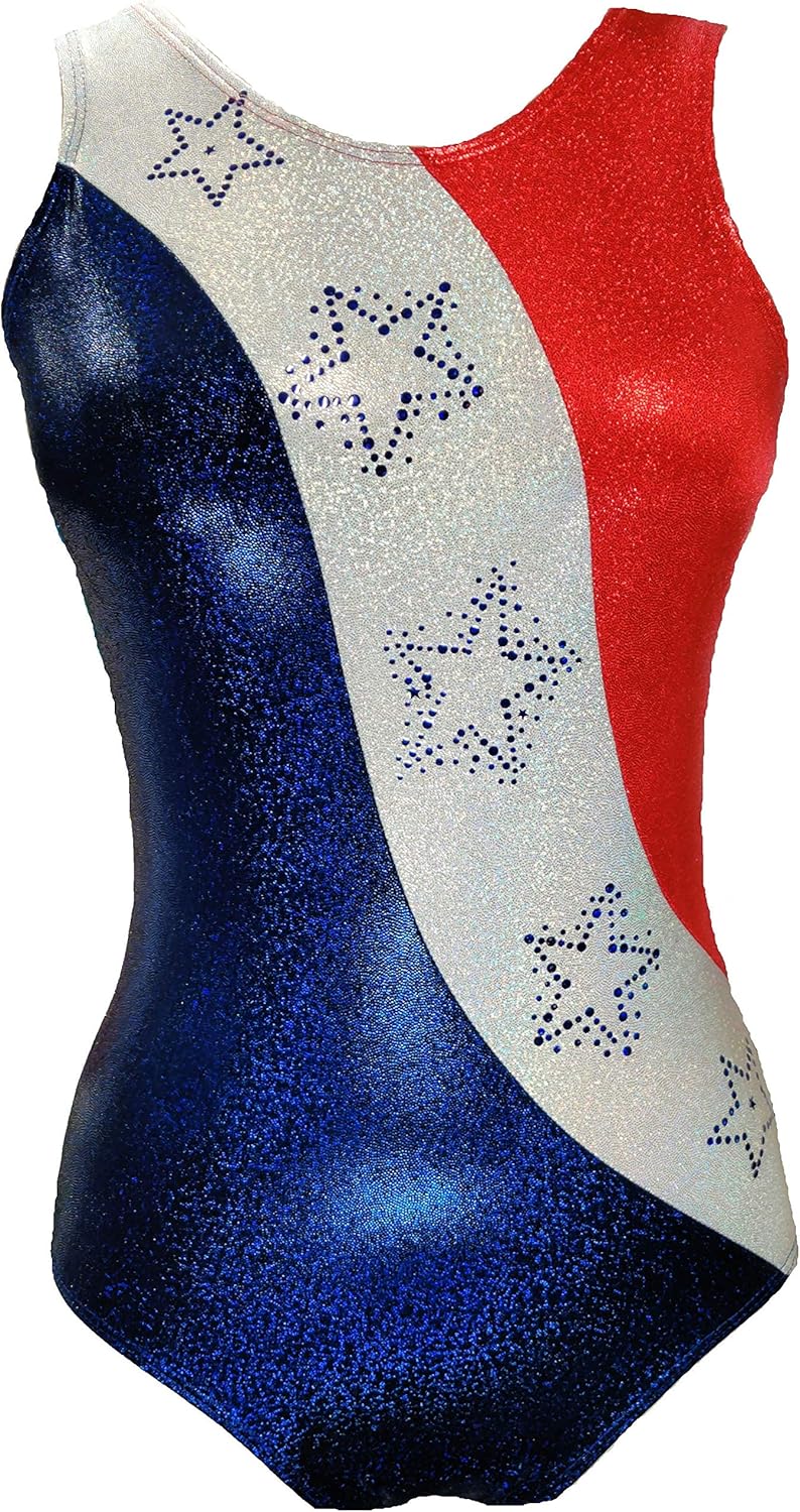 Gymnastic Leotard Red White & Blue Sparkling leotard for girls and women by LookIt