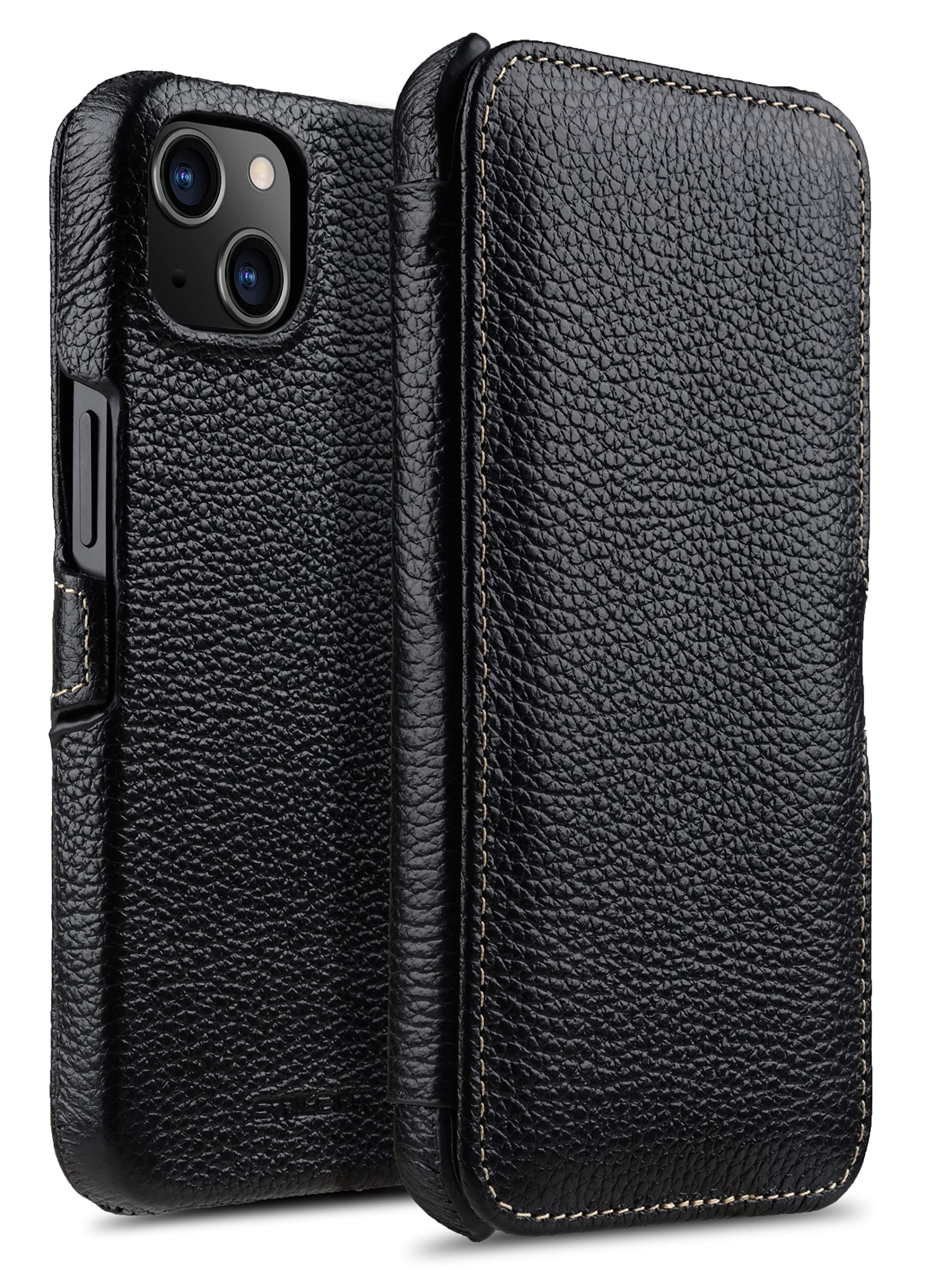 STILGUT Book Case Compatible with iPhone 13 Mini (5.4 Inch) Leather Case with Clip Closure, Flip Case, Mobile Phone Case, Leather Case - Black