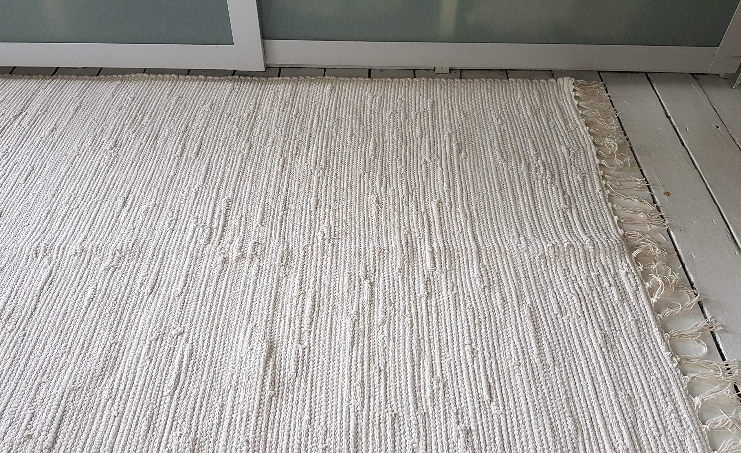 Rugsite 100% Soft Cotton Plain Ivory. 180x245cm Large reversible room size modern rug