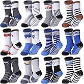 DOSKONI Toddlers Boys Non Slip Grip Socks Crew Cotton Socks with Grippers - 12 Pairs