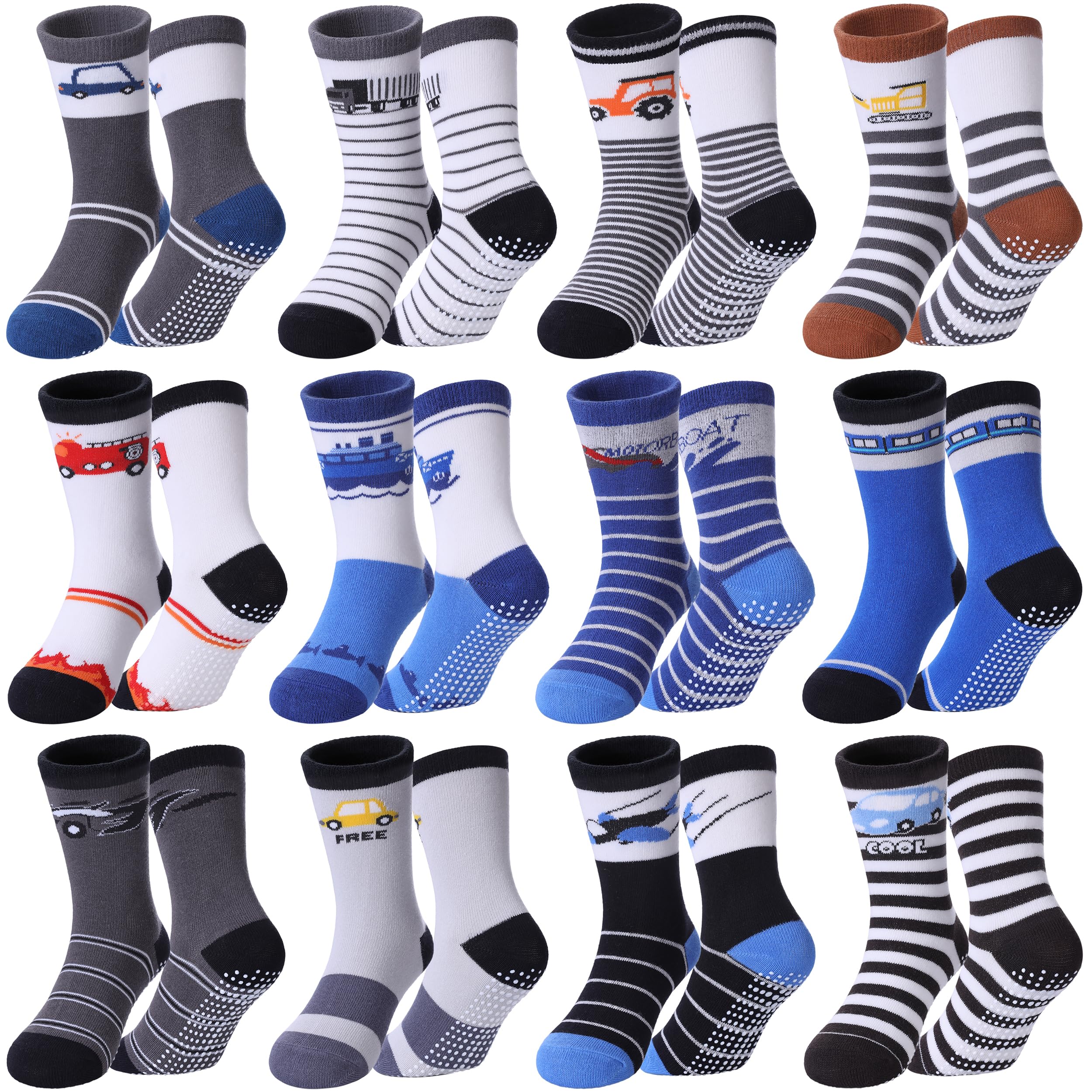 View 3 of ***MISSING PIECES -SELLING AS 3 PAIRS ONLY*** DOSKONI Toddlers Boys Non Slip Socks - Baby Kids Crew Cotton Socks with Grippers, Pairs, 3-5 Year Old