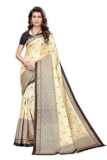 Women's Khadi Printed Saree with Blouse Piece(In 4 Colors Available)(ST Kuki_FreeSize)
