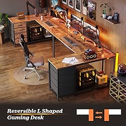 PRAISUN 53" L Shaped Desk with Power Outlets and
