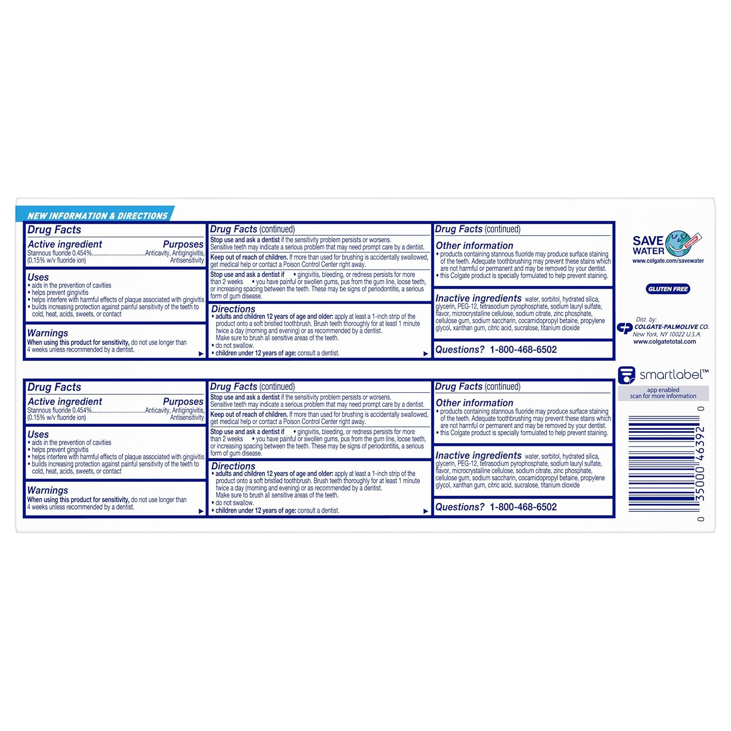 Colgate Total Whitening Toothpaste with Fluoride, Multi Benefit Toothpaste with Sensitivity Relief and Cavity Protection - 4.8 ounce (2 Pack) : Beauty