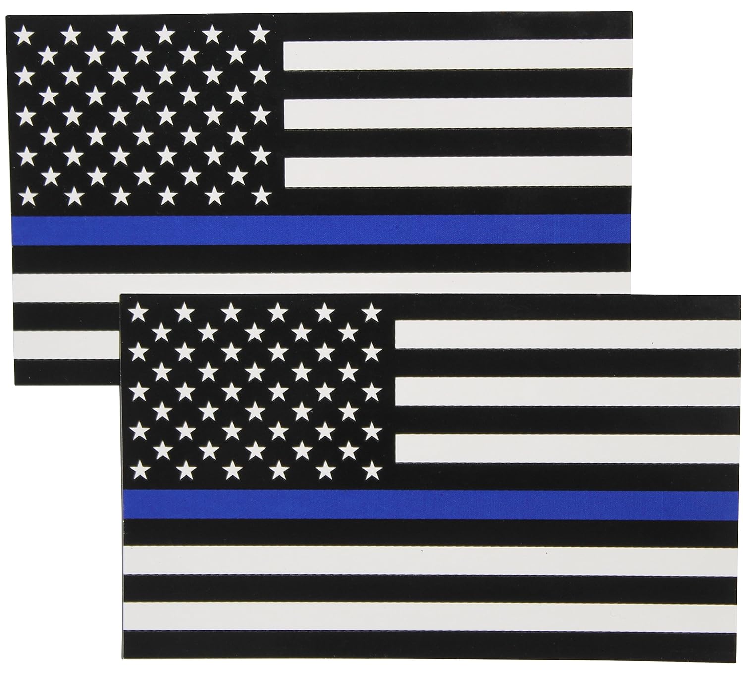 Thin Blue Line Flag Decals - 3x5 in. Black White and Blue American Flag Stickers for Cars, Trucks - In Support of Police and Law Enforcement Officers (2-pack)