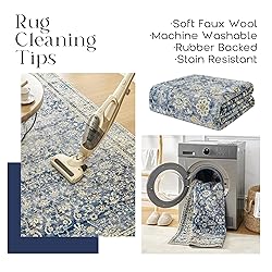 Blue Area Rug for Living Room 8x10 Washable Vintage