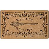 GUULIJEEMIY Halloween Welcome Witches Door Mat, Goth Witchy Witch Broomstick Front Door Mat Rug Outdoor Indoor Entrance, Gothic Spooky Artificial Coir Doormat for Entry, Halloween Decor for Home,30x17