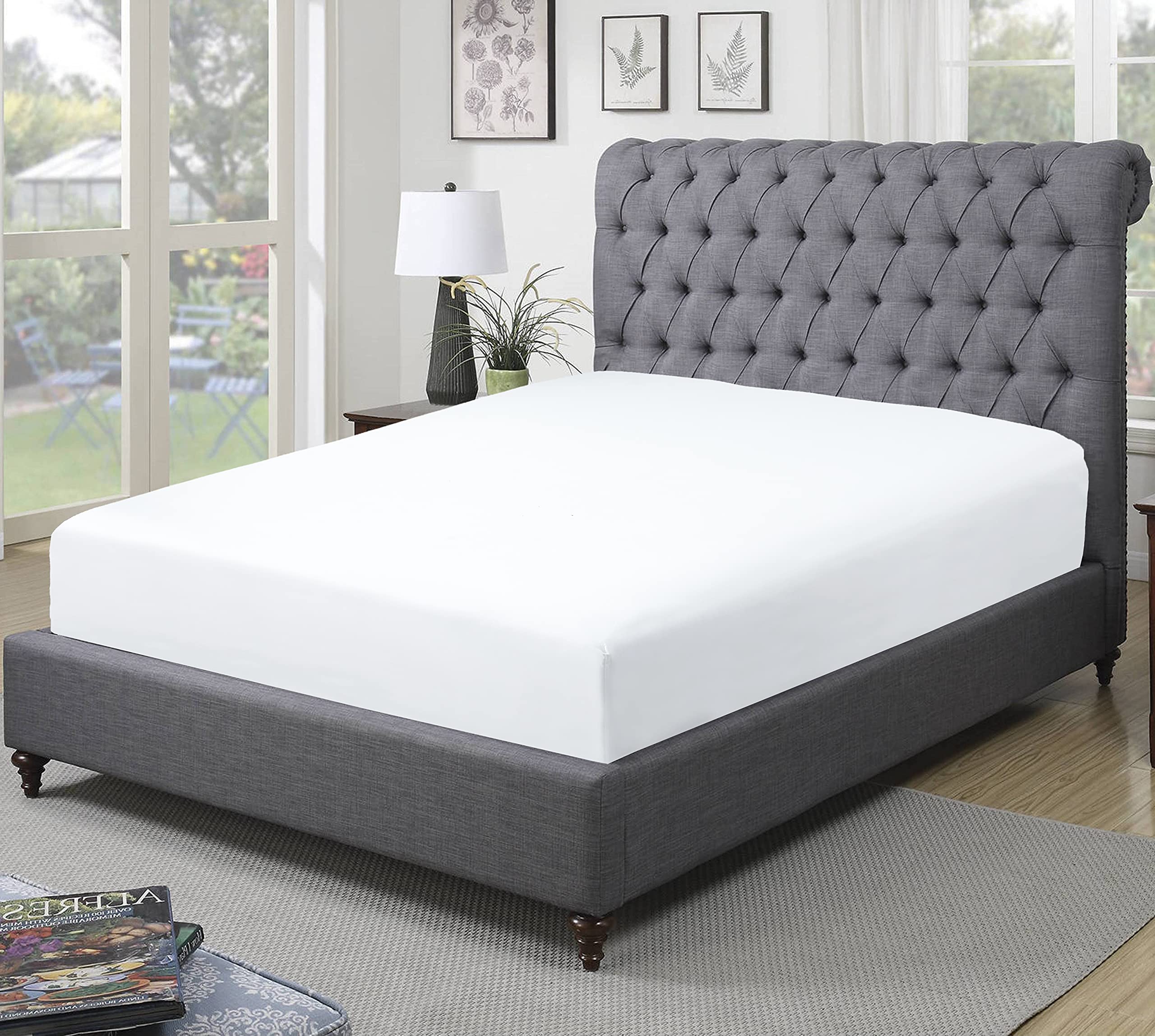 Sapphire collection 300 Thread Count 100% Egyptian Cotton Double Fitted Sheet Bedsheet (Double, White) โ image 1