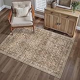 HUGEAR 3x5 Entryway Area Rug Vintage Brown Small Rug Machine Washable Door Mat Retro Floral Low Pile Carpet Vacuumable Distressed Throw Rug Entrance Kitchen Bedroom Bathroom Non Slip Lightweight