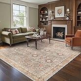 BESBLEE 8X10 Area Rugs Machine Washable Rugs for Living Room, Vintage Boho Large Rugs for Bedroom Dining Room, Non Slip Indoor Soft Distressed Lightweight Thin Low Pile Carpet, Orange