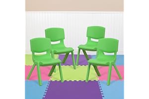 EMMA + OLIVER 4 Pack Green Plastic Stackable School Chair with 10.5" H Seat, Preschool Chair