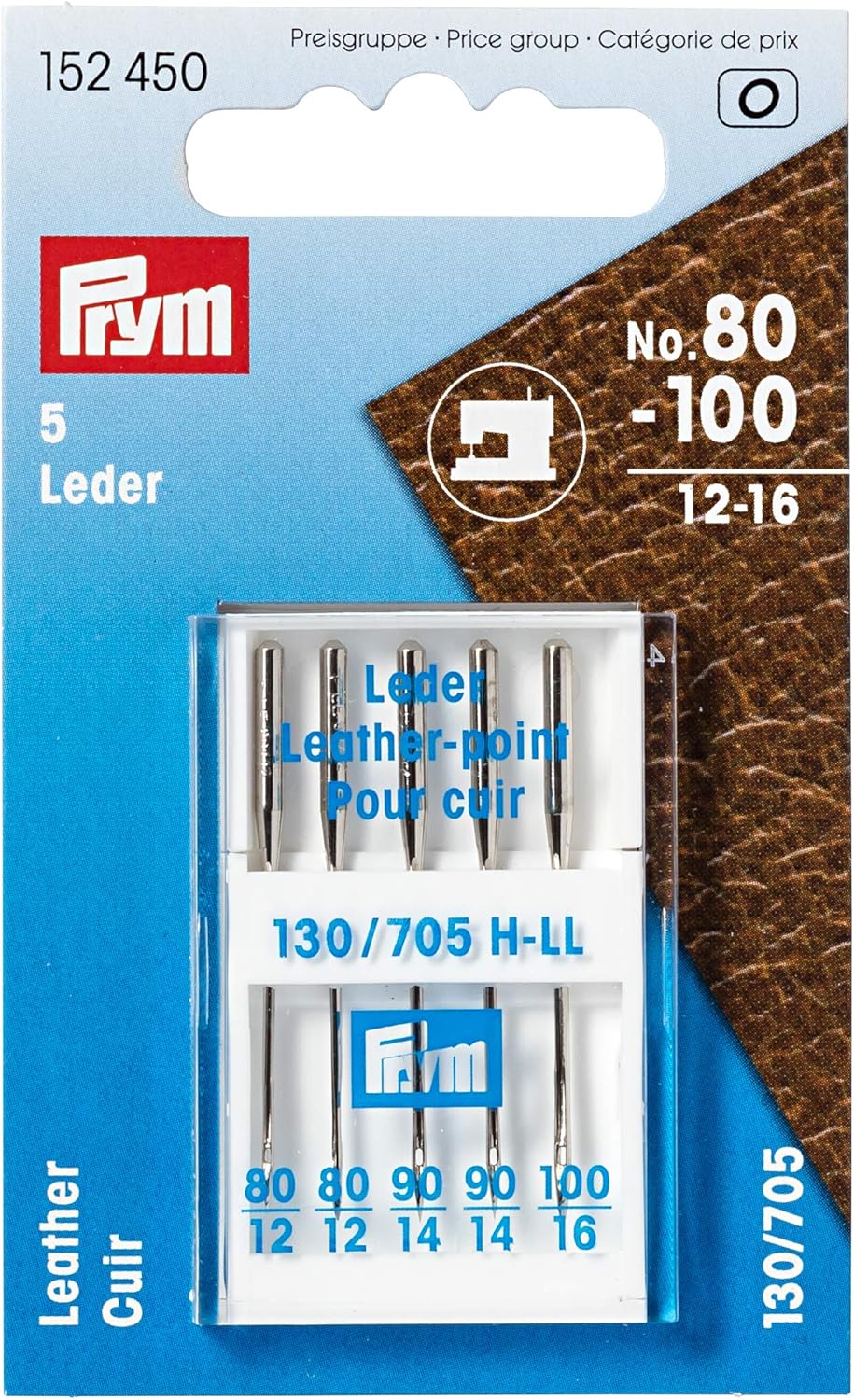 PRYM Nähmaschinennadeln 130/705 Leder sortiert Nr. 80-100 152450