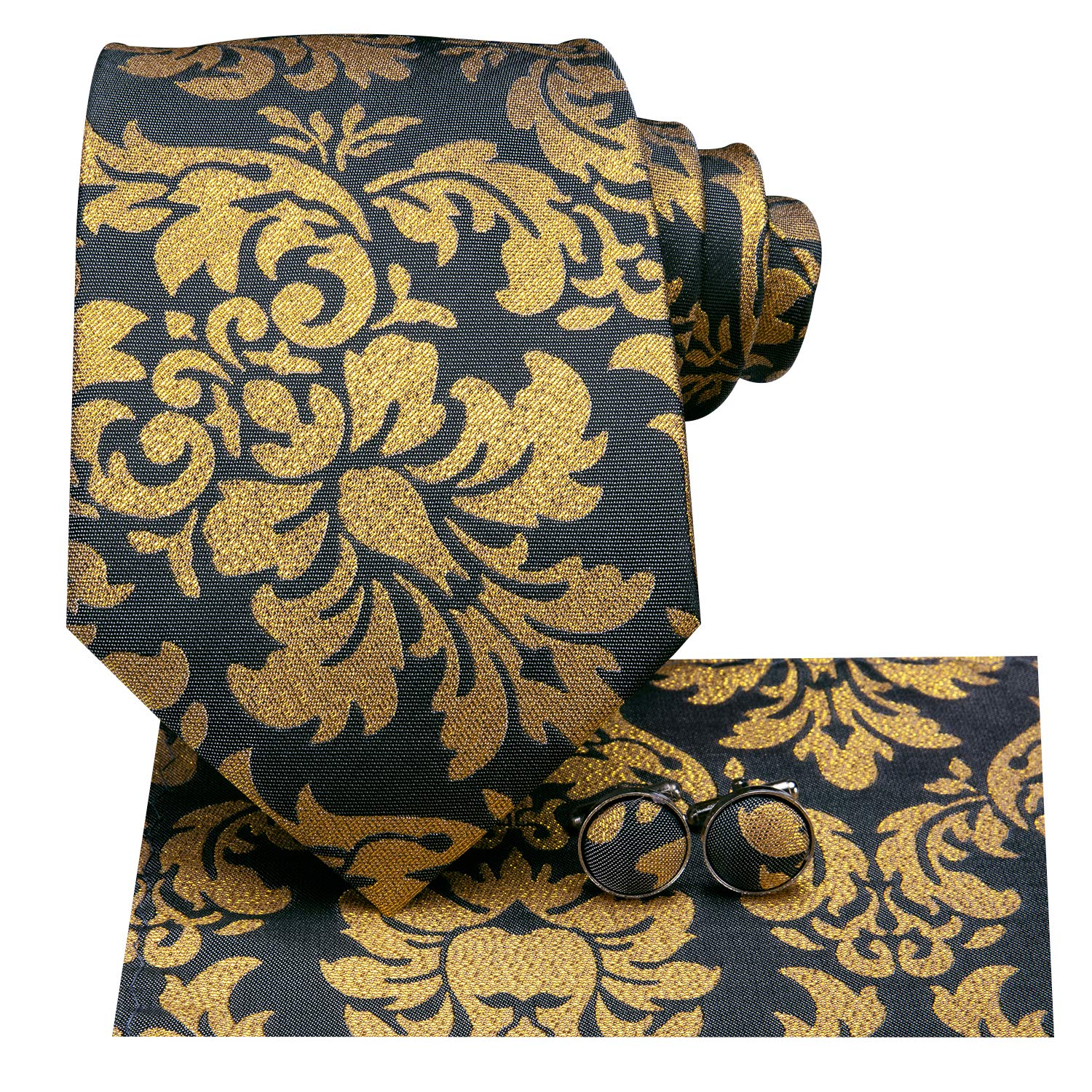 Mens Tie Set Solid Paisley Necktie for Men Pocket Square Cufflinks Formal Silk