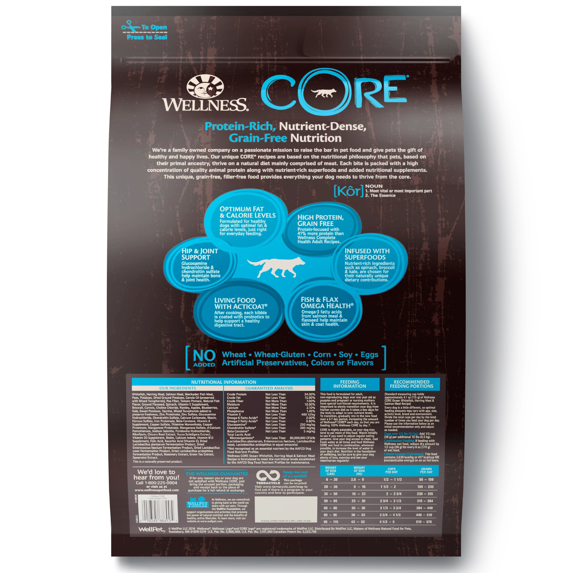 Wellness CORE Natural Grain Free Dry Dog Food, Ocean Whitefish, Herring