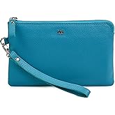 Wristlet Wallet for Women Real Leather Purse & Clutch for Mobile Keys Coins with Credit Card Slots in Gift Box (Air Blue Nappa)