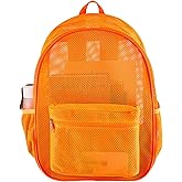Heavy Duty Mesh Backpack, See Through College Backpack with Padded Shoulder Straps for Commuting, Swimming, Travel, Beach, Outdoor Sports (Orange)