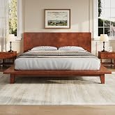 Merax King Size Solid Wood Platform Bed Frame, Modern Comfortable with Headboard, Slat Support, No Box Spring Needed, Brown