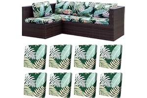 BIETYONE 8Pcs Stretch Patio Cushion Covers Outdoor Cushion Covers,Outdoor Couch Cushion Covers Replacement,Outdoor Sofa Covers Patio Slipcovers Couch Cover,Washable furniture cover (Green Forest, Cover Only)