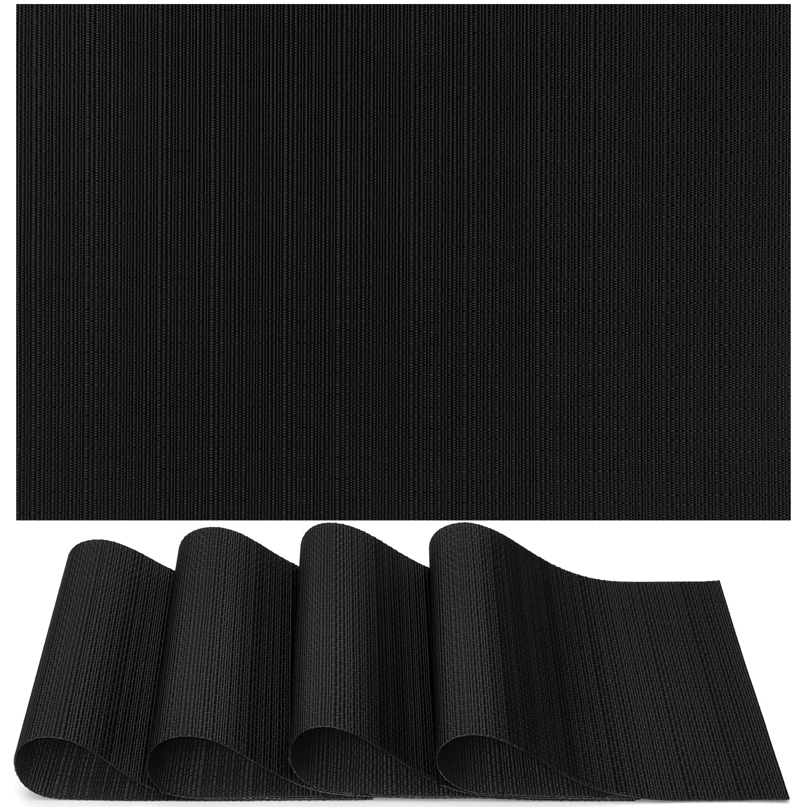 Myir JUN Table Mats Set of 4, Place Mats Table Placemats Washable Non-slip Heat Insulation Woven Vinyl for Kitchen Dinning Restaurant 17"X12" (Black)