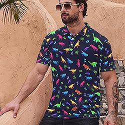Xdceu Men's Dinosaur Golf Polo Shirt Dinosaur Golf