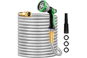 Vorey Metal Garden Hose, 100FT Lightweight 304 Stainless Steel Water Hose with Multifunction Nozzle & Sprayer, Flexible, High Pressure, No Kink, Puncture Proof Hose for Yard, Outdoors