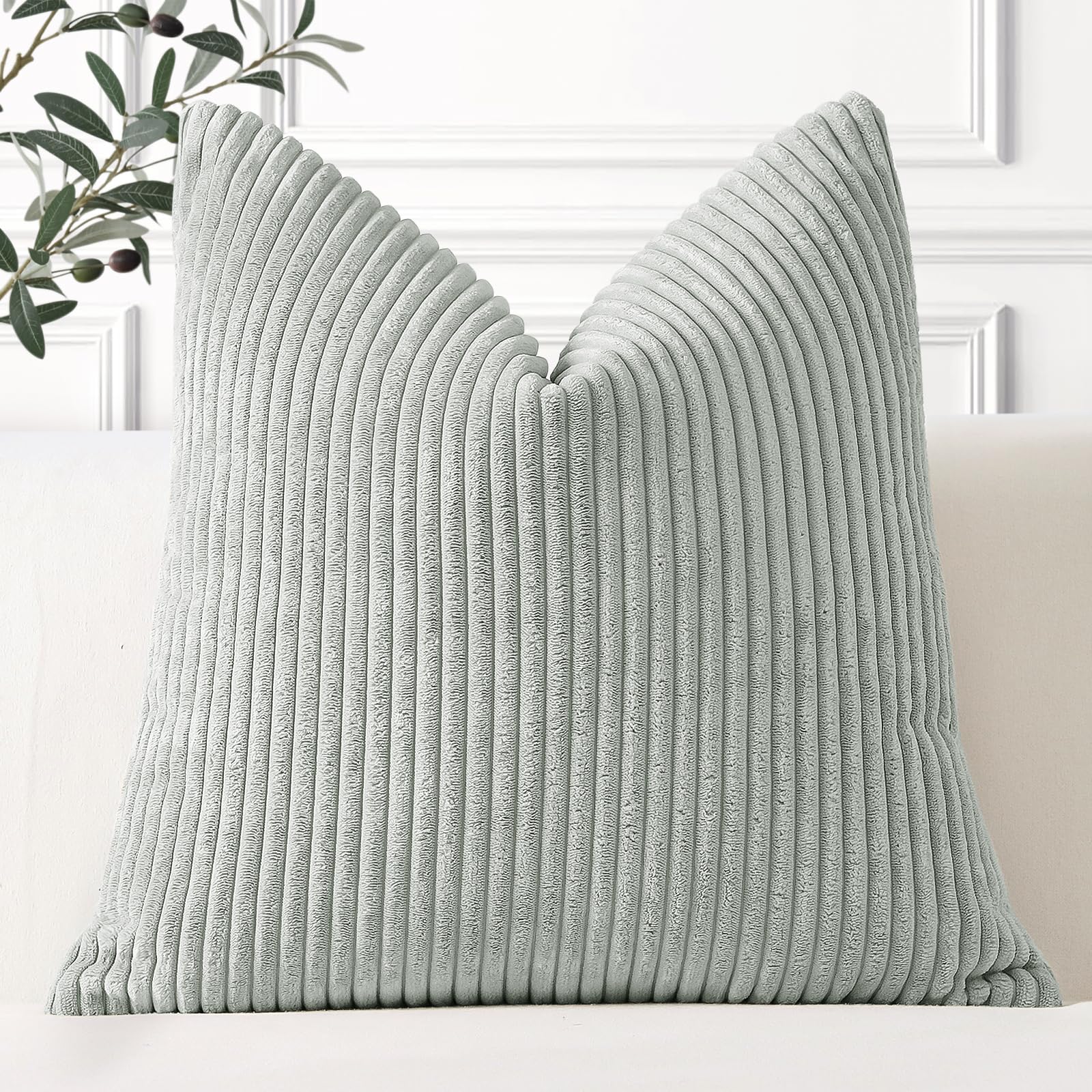 Artscope Cozy Striped Corduroy Cushion Cover 45x45cm Super Soft Decorative Square Throw Pillow Covers Case for Sofa Couch Bedroom Car Decor 18 x 18 Inches, Light Gray