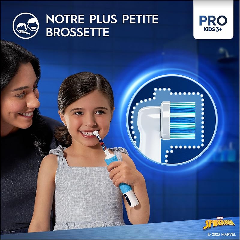 Brosse à Dents Electrique Pro Kids, Embout Spider-Man, Bleu et Rouge