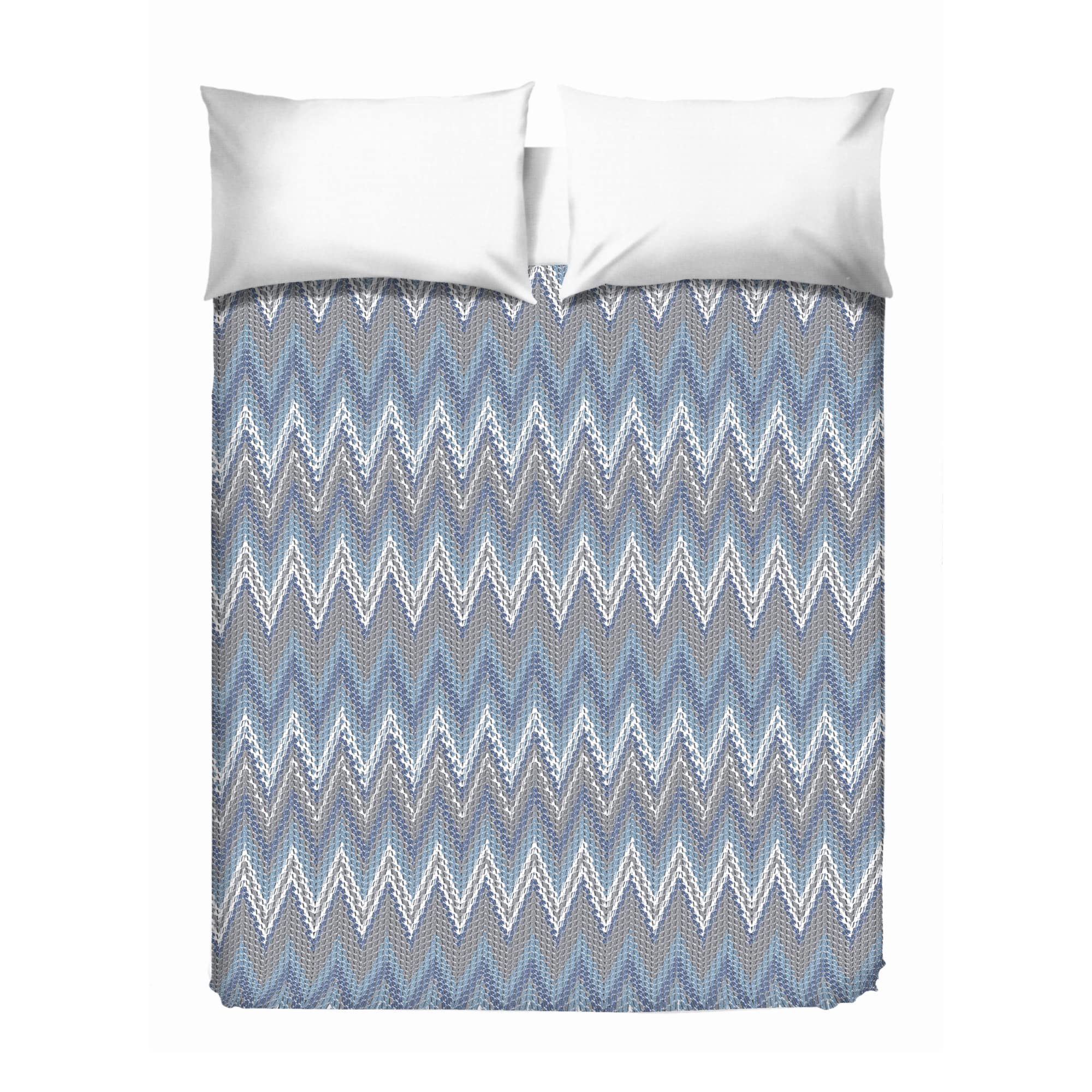 PENSIERI DELICATI Double Bed Sheet 260 x 280 cm, Single Sheet 100% Cotton Pique, Ideal as Furnishing Towel, 2 Squares Bed Blanket, Blue Barbed Pattern, 100% Made in Italy — image 1