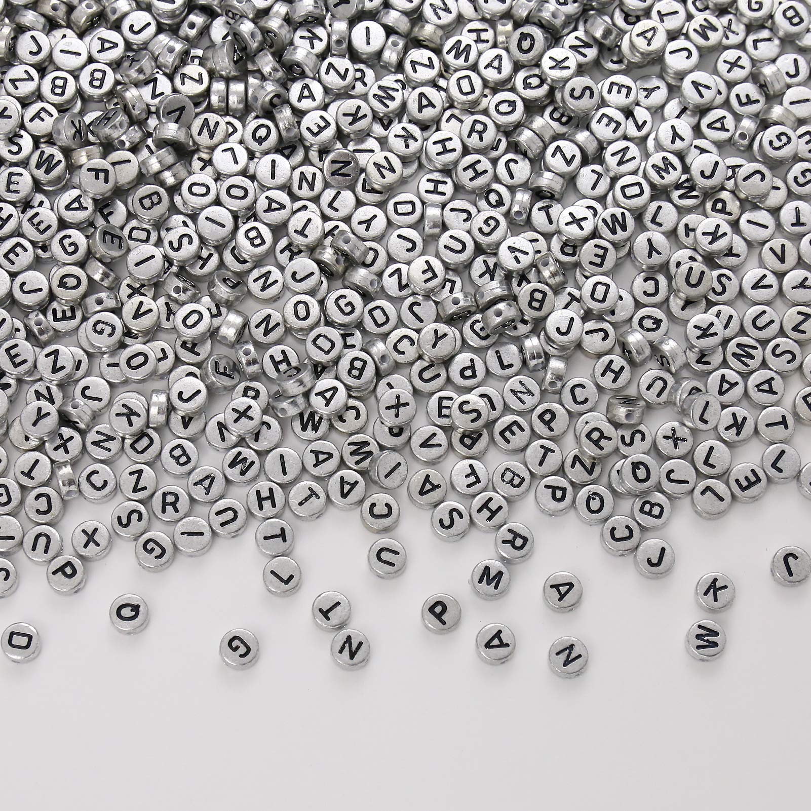 ToBeIT 1000pcs Silver Round Acrylic Letter Beads for Jewelry Making, Bracelets, Necklaces