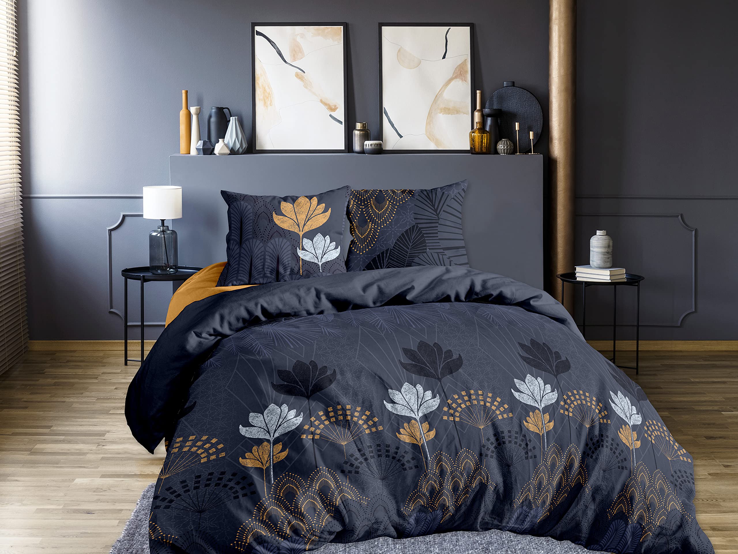 CALITEX 3-Piece Bedding Set 240 x 220 cm Syracuse, 100% Cotton, Blue, 240 x 220 cm