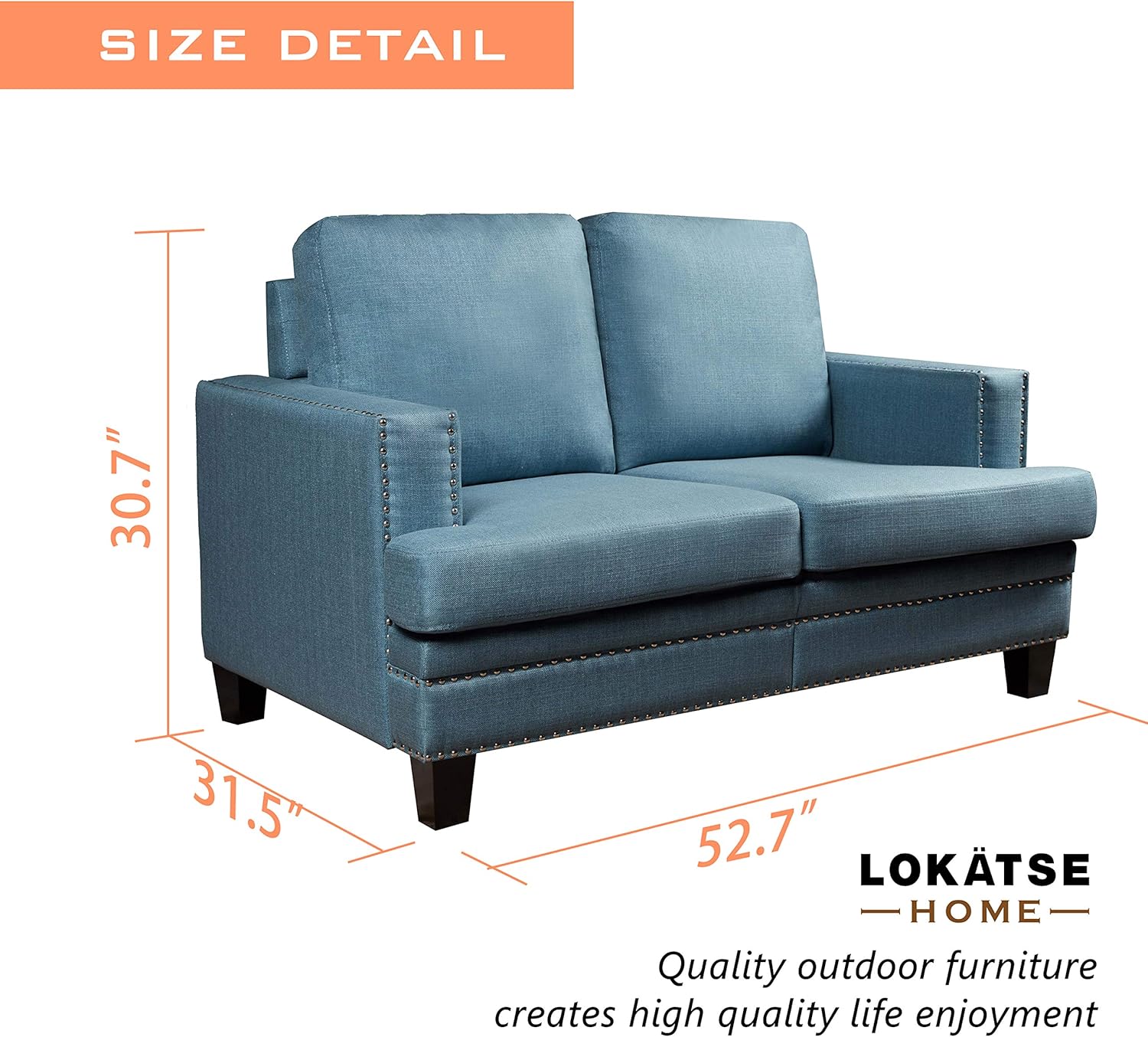 LOKATSE HOME Classic Upholstered 52 Inch Wide Loveseat Sofa Living Room Furniture Couch with Sturdy Wood Frame Construction, 2-Seat, Blue: Furniture & Decor