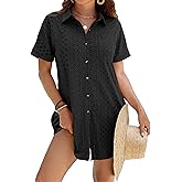 ANRABESS Womens Swimsuit Coverup Summer Button Down Beach Shirt Dress Eyelet Swimwear Bathing Suit Cover Ups Vacation Clothes