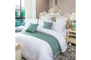 OSVINO Solid Bed Runner Microfiber Simple Bedding Protector Lightweight Durable Bed End Scarf for Wedding Hotel Room, Green, King