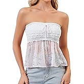 ACCPUR Cute Floral Print Strapless Babydoll Top for Women 2025 Summer Sleeveless Bandeau Tube Flowy Y2k Going Out Peplum Tops