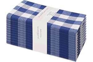 PurpleEssences Buffalo Plaid Cloth Napkins - Mitered Corners - Spring and Summer Pastel Gingham Check Dinner Napkin - Set of 12-100% Cotton - Reusable Washable - Blue and White