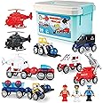 PLAY BRAINY Magnetic Emergency Vehicle Toy Set - 59Pcs Rescue Team & Car Toys for 3+ Year Old Boys & Girls for Safety & Disaster Management - Kids Toy Set with Fire Truck, Ambulance, Helicopter & More