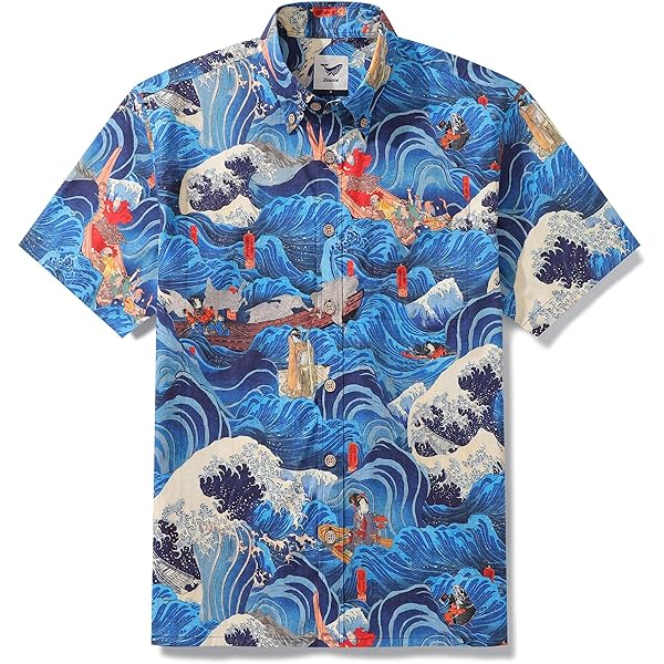 YIUME Men's Hawaiian Shirt 100 Cotton Underwater Wonder Short-Sleeve Aloha Shirt