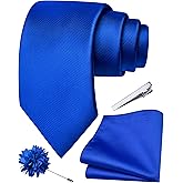 Branduce 3.15"(8cm) Solid Formal Tie and Pocket Square Plain Necktie Lapel Pin and Tie Clip Set for Men