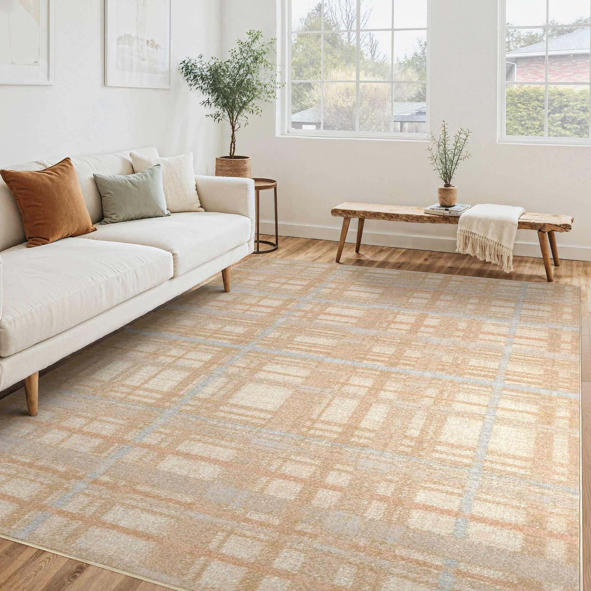 Tortania Area Rug Living Room Rugs - 5x7 Washable Large Soft Neutral Boho Moroccan Bohemian Farmhouse Rug Indoor Floor Carpet for Bedroom Under Dining Table Home Office Decor - NeutralBeige Image