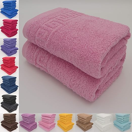 PINK 2 HAND TOWELS SET 50X90 100 NATURAL COTTON 500 GSM THICK