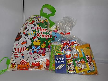 Amazon Co Jp クリスマス2wayバッグ入り駄菓子詰め合わせ お菓子12点セット入 プレゼント 配布 イベント 子ども会 おもちゃ