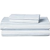 Nautica - Queen Sheets, Cotton Percale Bedding Set, Crisp & Cool, Coastal Home Decor (Beaux Stripe Navy, Queen)