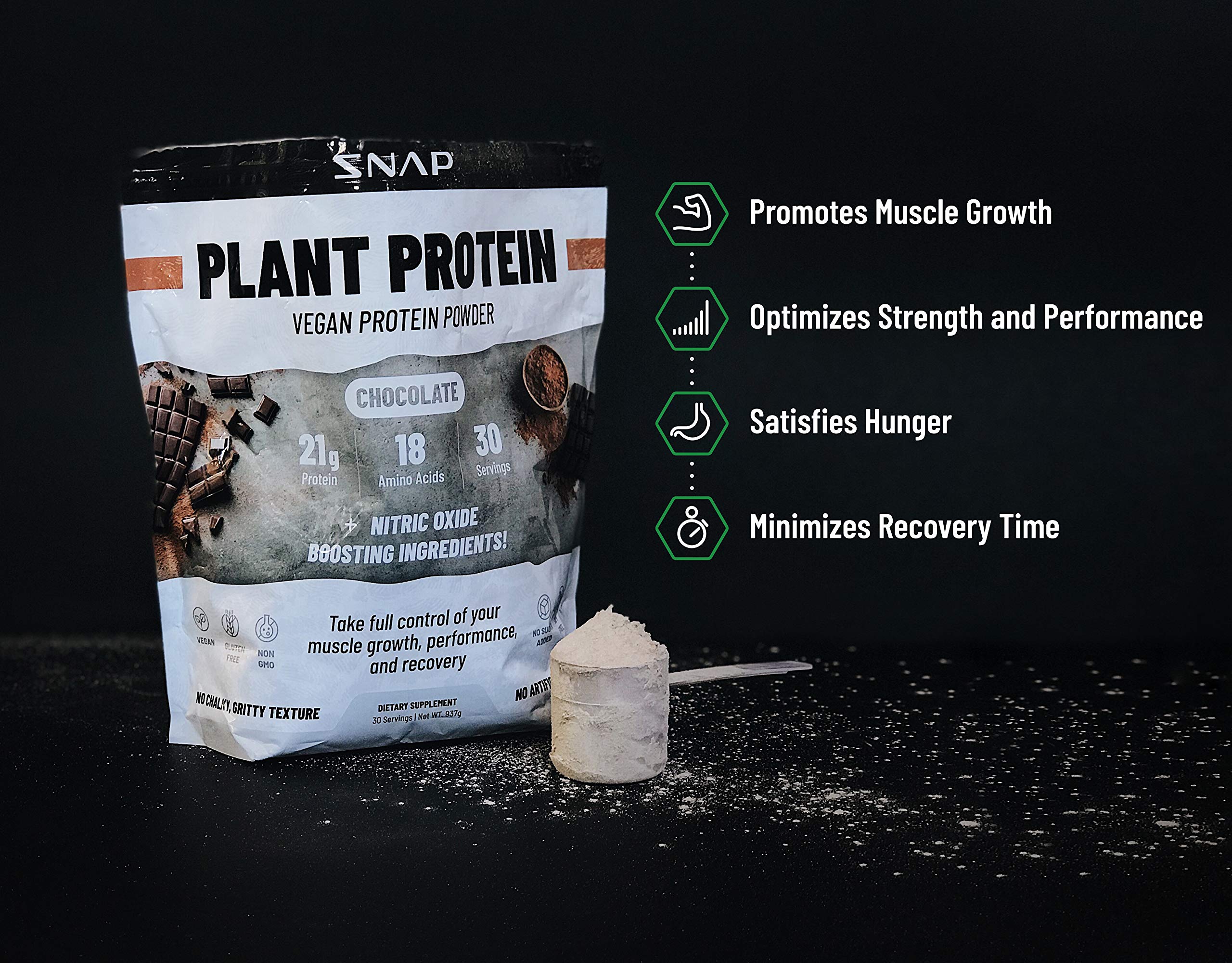 Snap Supplements Organic Plant Based Vegan Protein Powder Nitric Oxide Boosting Protein Powder, Vanilla Bean, BCAA Amino Acid for Muscle Growth, Performance & Recovery - 30 Servings (Vanilla)