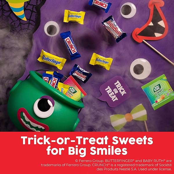 BUTTERFINGER, CRUNCH, BABY RUTH, TIC TAC CHEWY!, FUN SIZE ASSORTED CANDY BARS, GREAT FOR SHARING, BULK 70 COUNT, 25.4 OZ