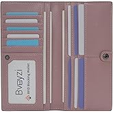 Bveyzi Ultra Slim Thin Leather RFID Blocking Credit Card Holder Bifold Clutch Wallets for Women
