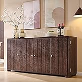 Curved Buffet Cabinet with Doors, 66" Large Sideboard Buffet Storage Cabinet with 4 Doors and Shleves, Modern Coffee Bar Station Wood Kitchen Table for Kitchen, Dining Room, Borwn