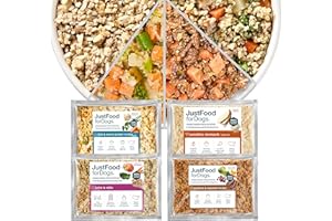 JustFoodForDogs Frozen Fresh Dog Food for Sensitive Skin & Stomach Human Grade Dog Food Variety Pack, Complete Meal or Topper, 18 oz (Pack of 7)