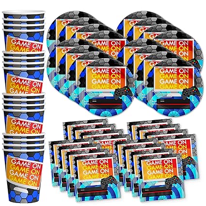 Video Gaming Game On Birthday Party Supplies Set Plates Napkins Cups Tableware Kit For 16 - 